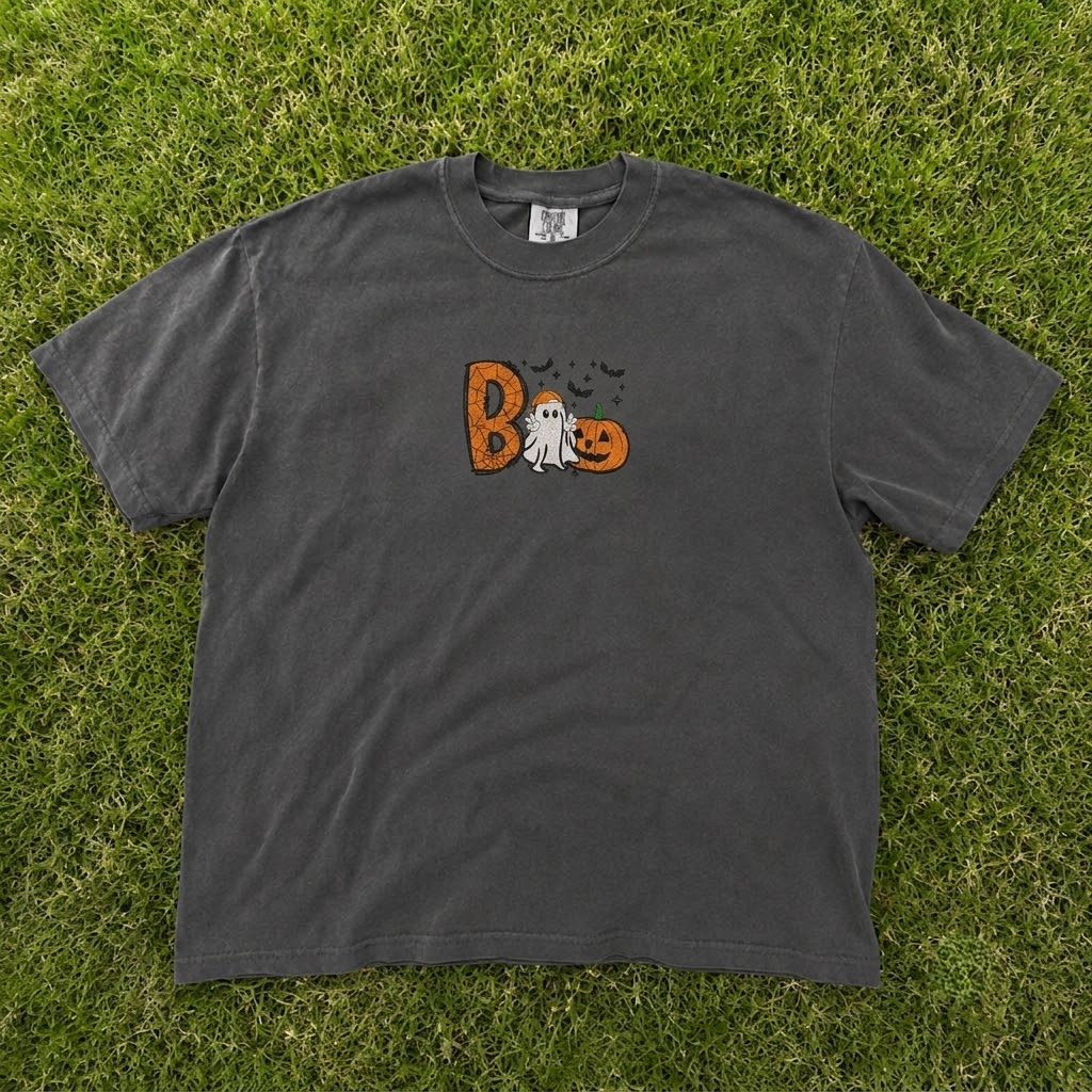 BOO HALLOWEEN GHOST PUMPKIN EMBROIDERED TEE AV-0049