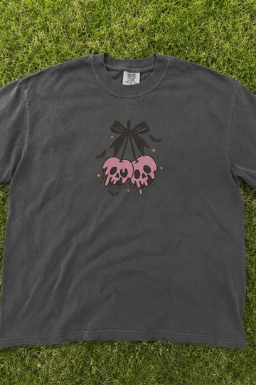 PASTEL GOTH SKULL CHERRIES HALLOWEEN EMBROIDERED TEE AV-0045