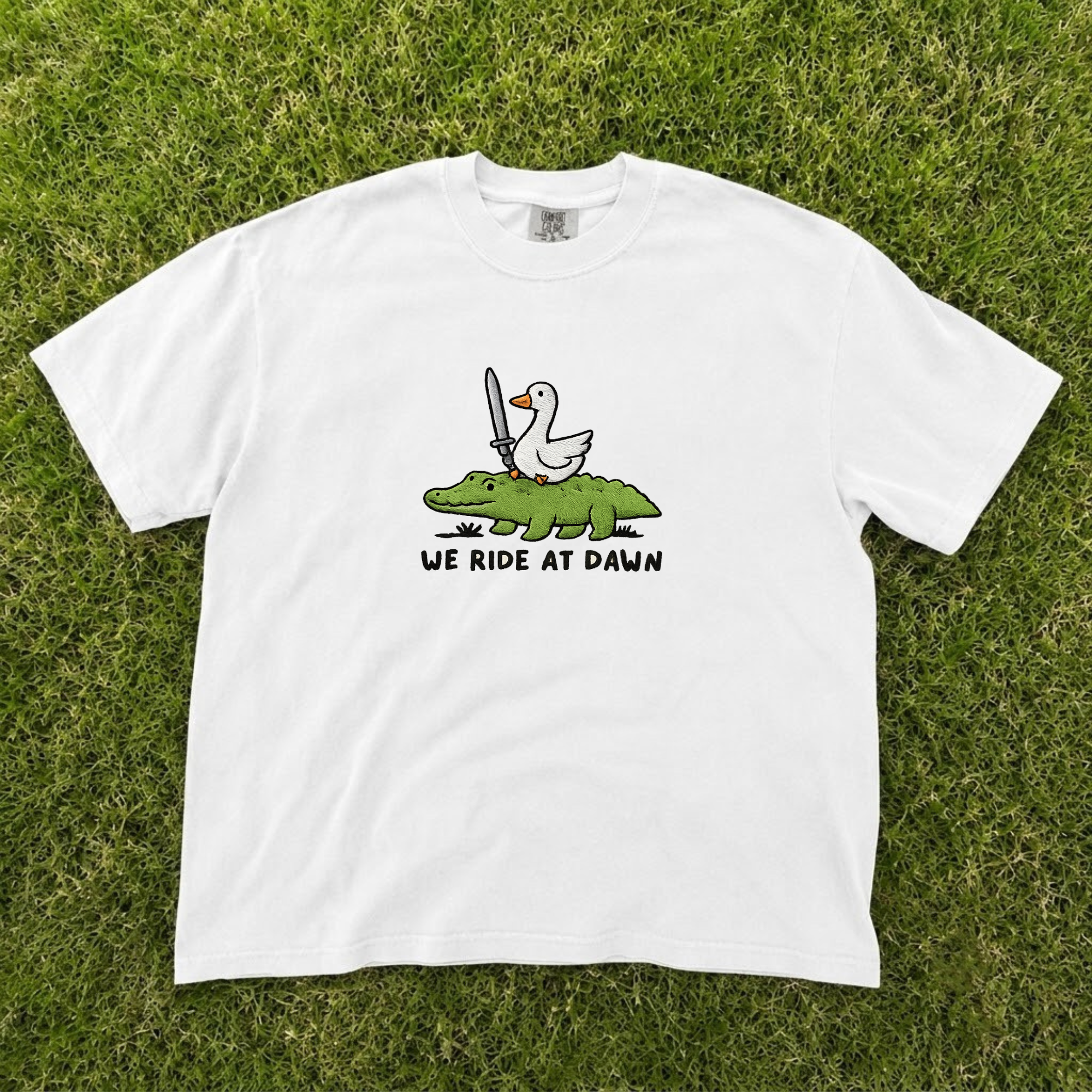 WE RIDE AT DAWN DUCK AND CROCODILE EMBROIDERED TEE CT-0034