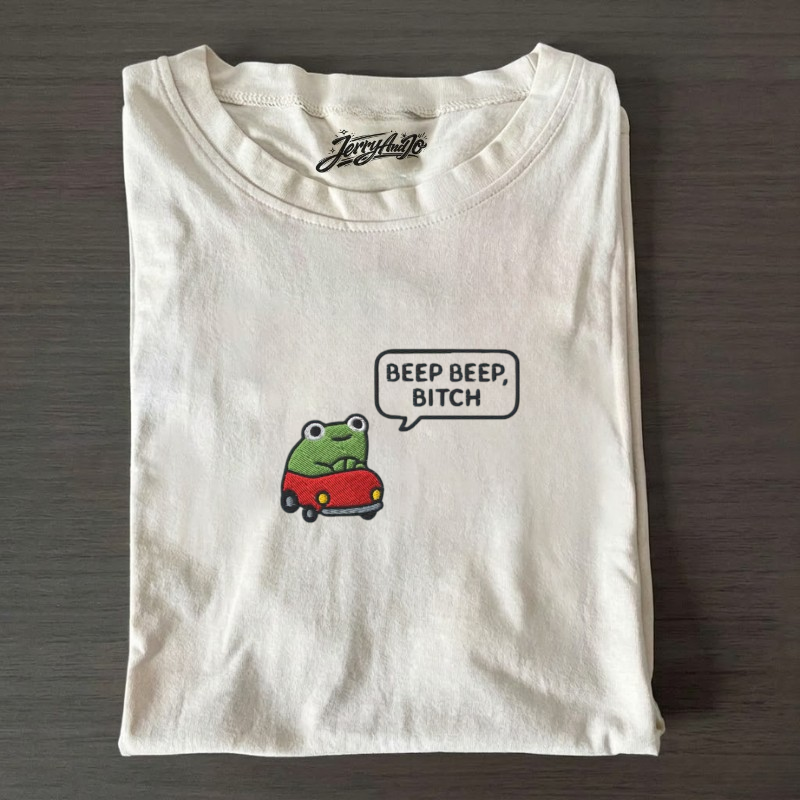 BEEP BEEP FROG, FUNNY EMBROIDERED CAR TEE BN-00012