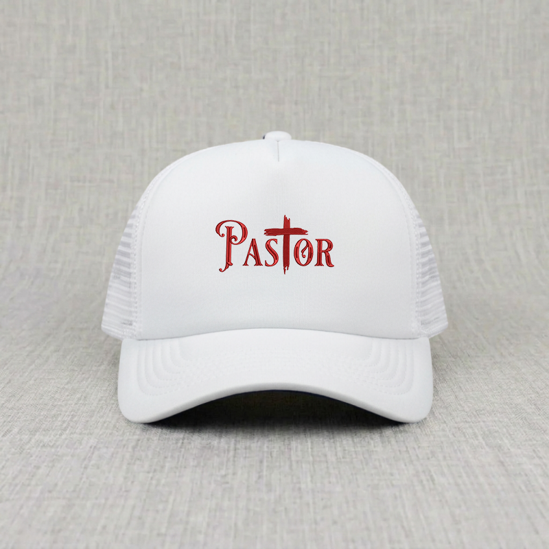 Pastor Cross Red Embroidery Trucker Hat B-0093