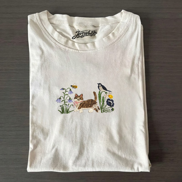 SPRING CAT WILDFOWER MEADOW EMBROIDERED TEE BN-0007