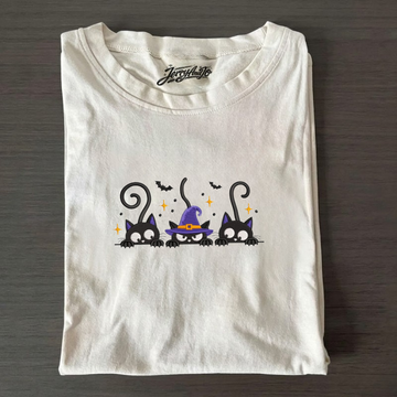 CATS HALLOWEEN EMBROIDERED TEE BN-00014