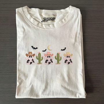 HALLOWEEN COW GHOST COWBOY EMBROIDERED TEE BN-00016