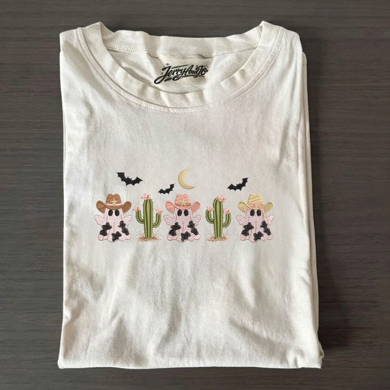 HALLOWEEN COW GHOST COWBOY EMBROIDERED TEE BN-00016