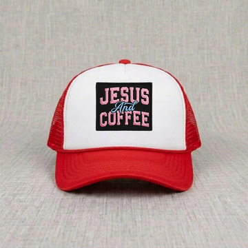 Religious Jesus and Coffee Embroidered Cap, Christian and Coffee Lover Gift, Fashion Trucker Hat B-0036