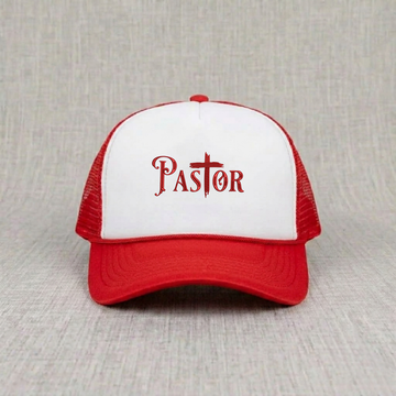 Pastor Cross Red Embroidery Trucker Hat B-0093