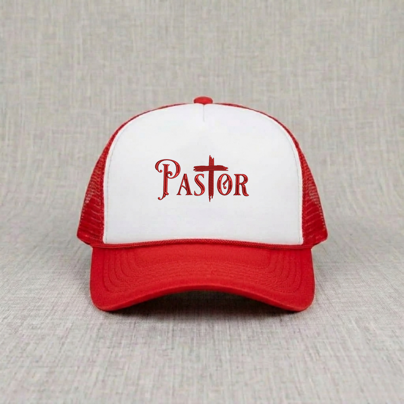 Pastor Cross Red Embroidery Trucker Hat B-0093