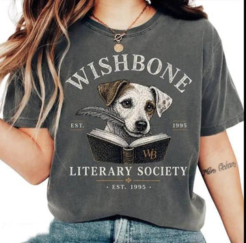 WISHBONE DOG VINTAGE LITERARY SOCIETY TEE, BOOK LOVER SHIRT HHUE - 106