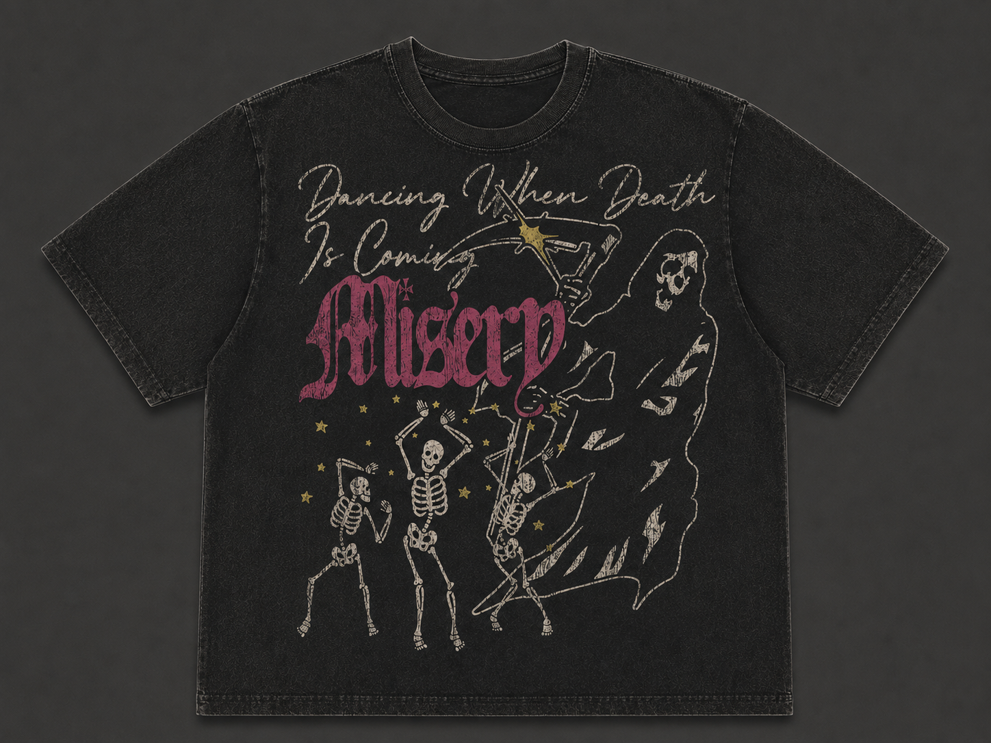 DANCING WHEN DEATH IS COMING MISERY VINTAGE HALLOWEEN GRAPHIC TEE AV-00195