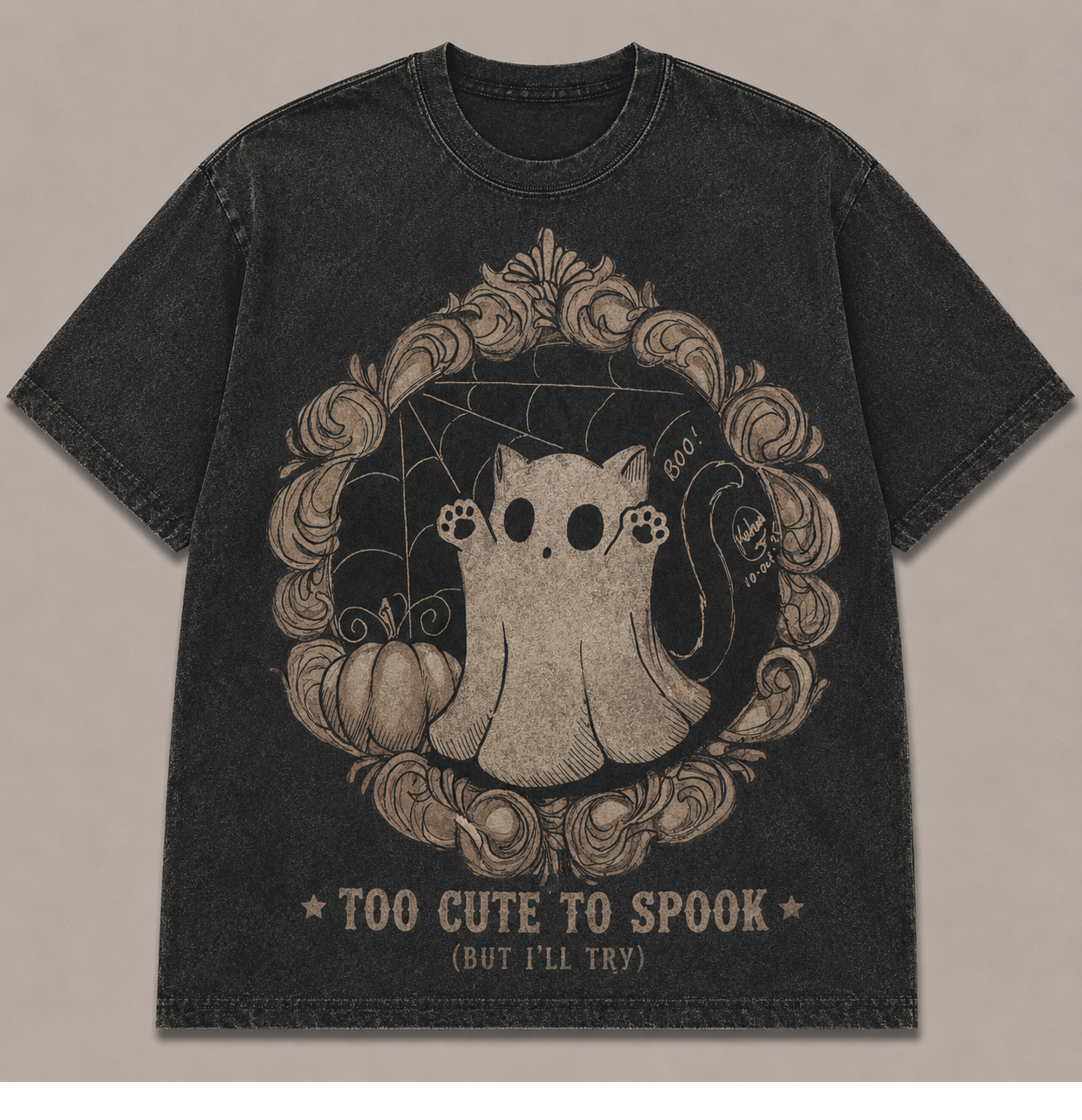 TOO CUTE TO SPOOK GHOST KITTY HALLOWEEN T-SHIRT AV-00166