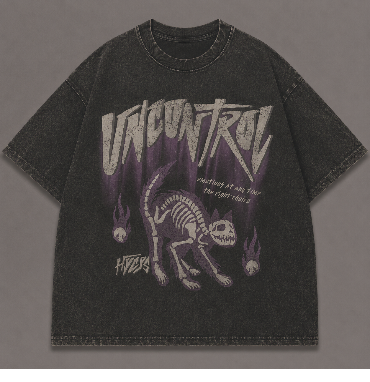 UNCONTROL SKELETON CAT GOTHIC HALLOWEEN T-SHIRT AV-00178