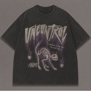 UNCONTROL SKELETON CAT GOTHIC HALLOWEEN T-SHIRT AV-00178