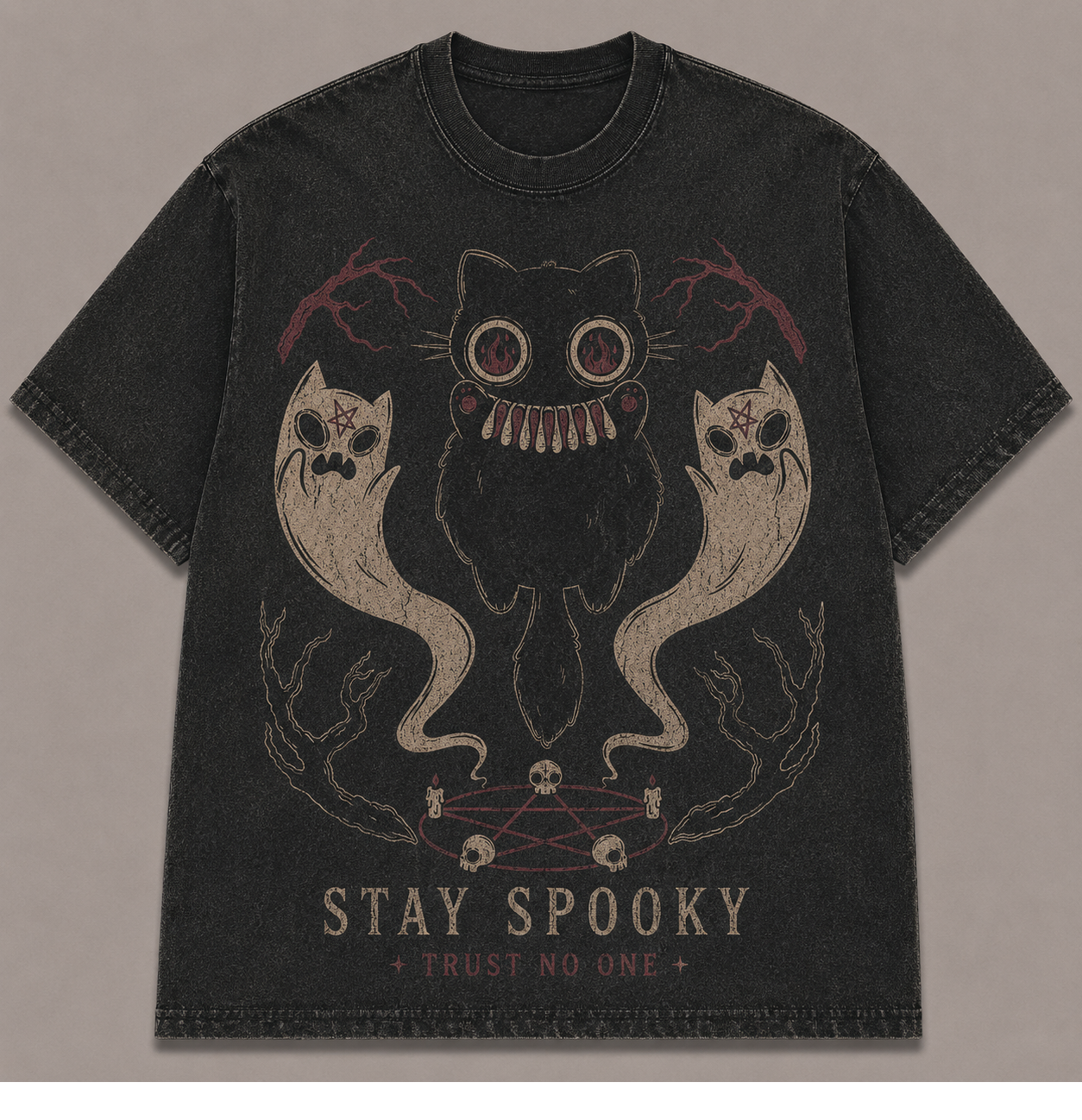 STAY SPOOKY DEMON CAT HALLOWEEN T-SHIRT AV-00169