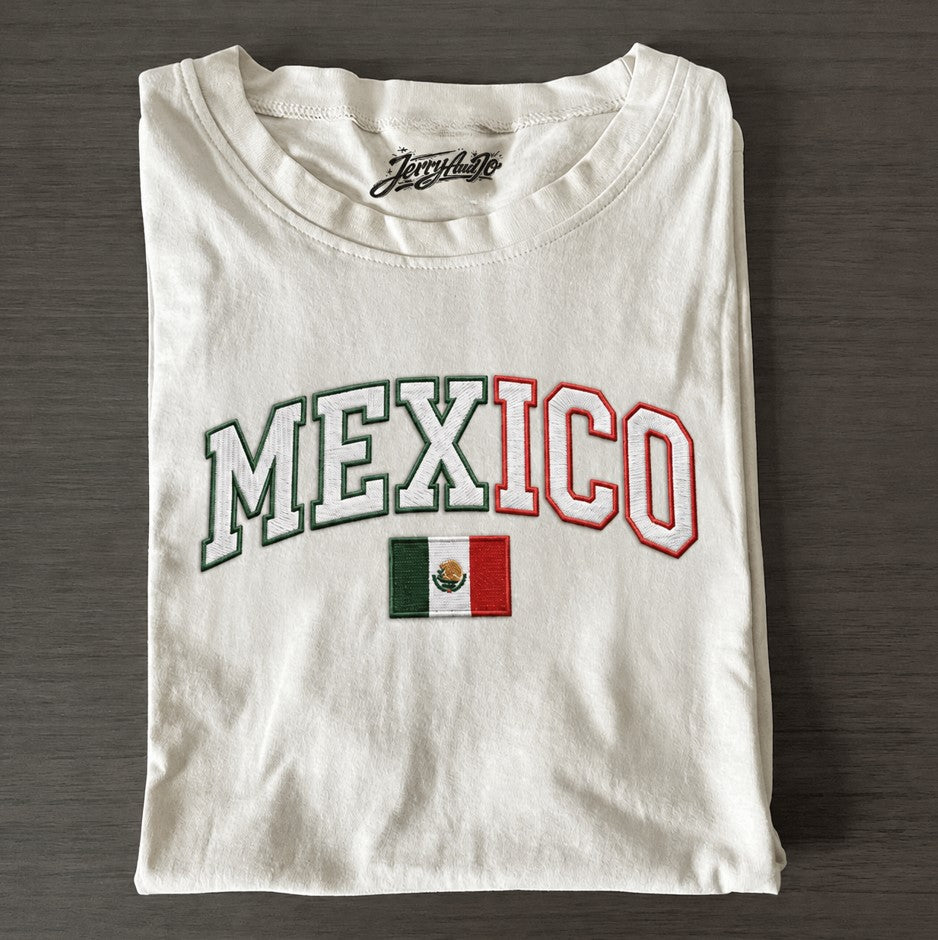 Embroidered Mexico Quarter Shirt, Floral Football Cup Merch Tee Son-0009