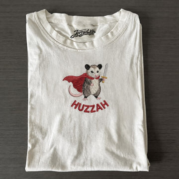 Embroidered Opossum Knight Huzzah T-Shirt, Fantasy Animal RPG Crewneck Son-0012