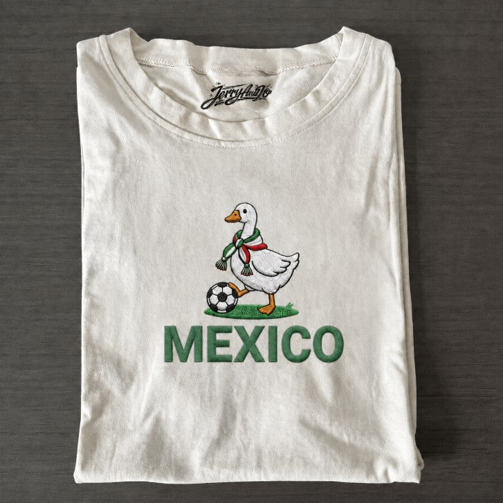 Embroidered Mexico Soccer T-Shirt, Cute Goose Football Tee, Mexican Sports Fan Son-0013