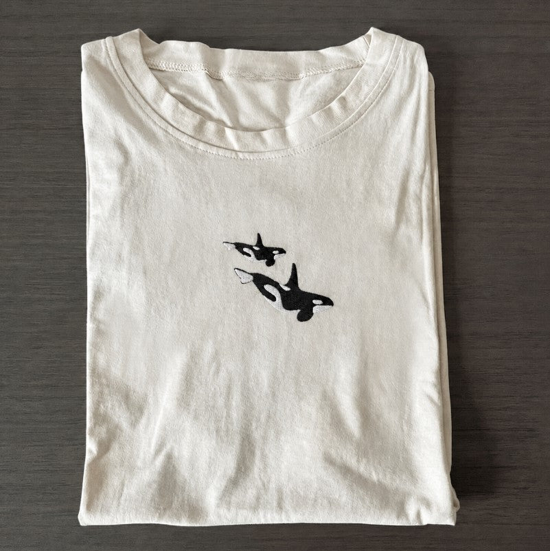 Orca Whale Embroidered Shirt, Killer Whale Gift, Comfort Ocean Tee Son-0017