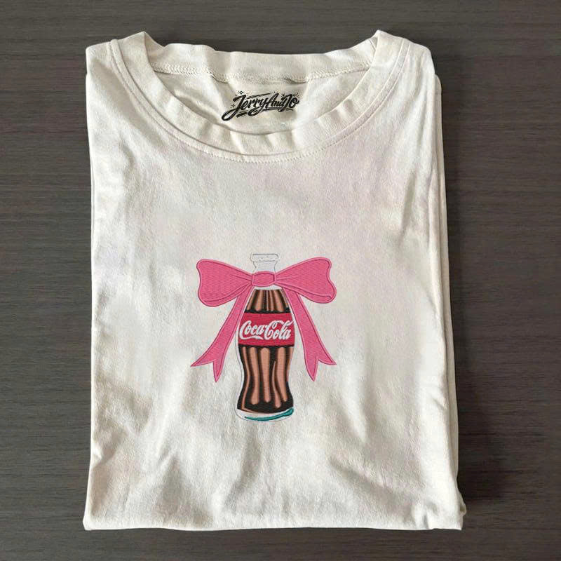 CUTE PINK BOW SODA EMBROIDERED GRAPHIC TEE PH-0001