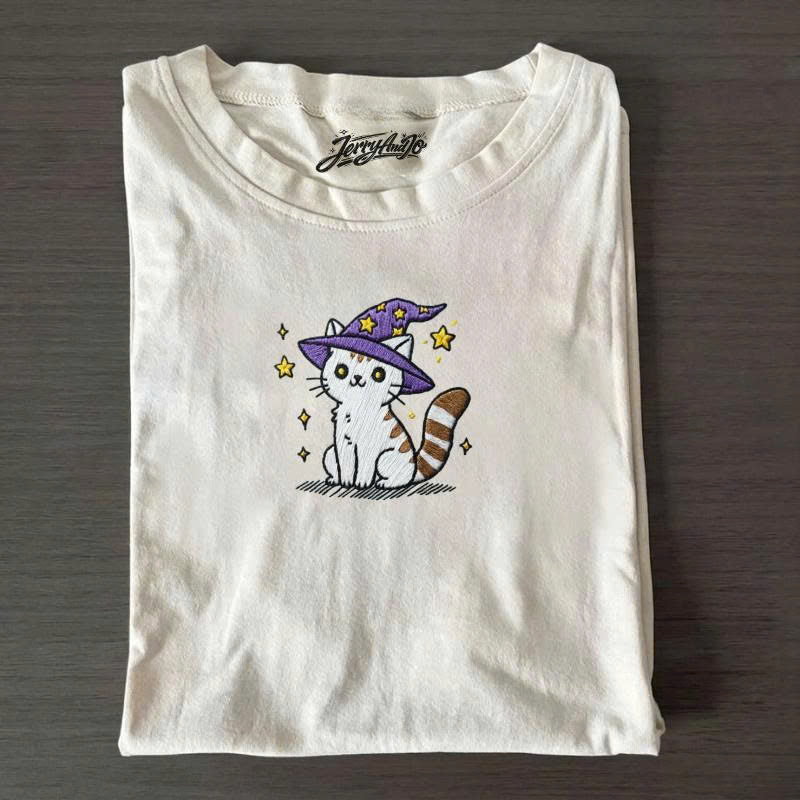 WIZARD CAT EMBROIDERED TEE TH-0008