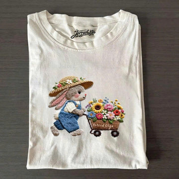 FLORAL BUNNY EMBROIDERED SHIRT, CUTE RABBIT GRAPHIC TEE PH-0013