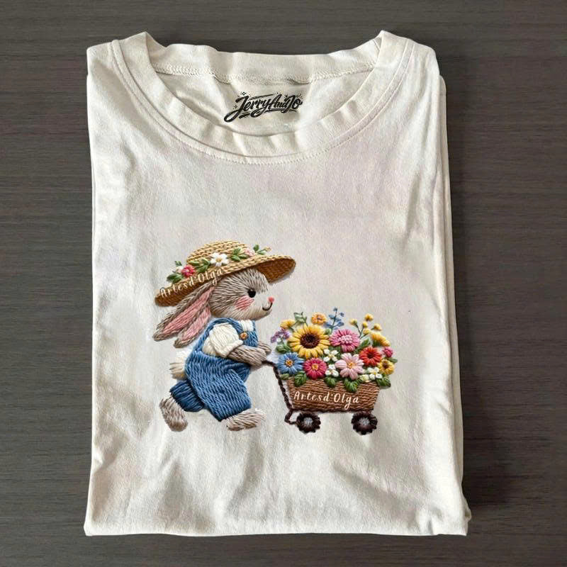 FLORAL BUNNY EMBROIDERED SHIRT, CUTE RABBIT GRAPHIC TEE PH-0013