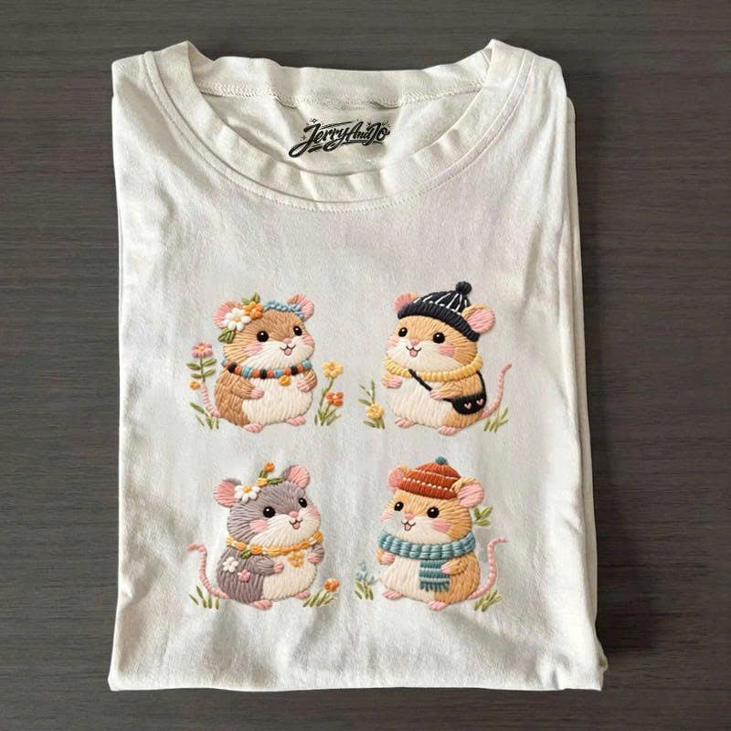 CUTE HAMSTER EMBROIDERED SHIRT, KAWAII ANIMAL GRAPHIC TEE PH-0012