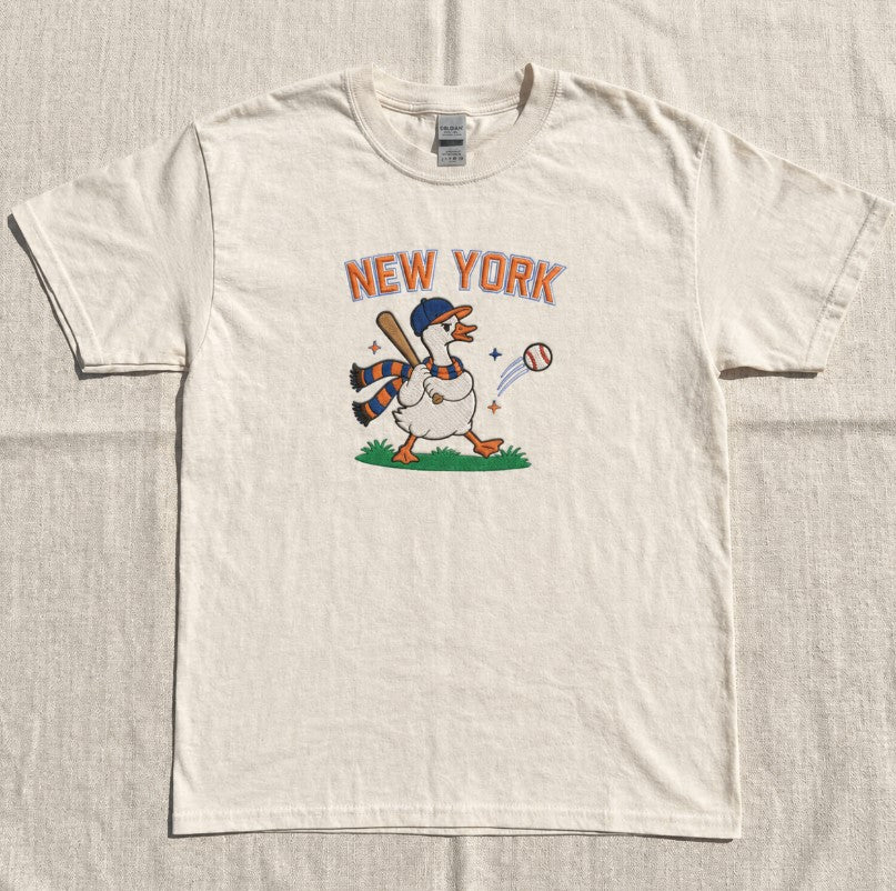 Embroidered New York M Baseball Goose Playing Baseball Shirt, Funny Goose Tee Son-0048(Copy)