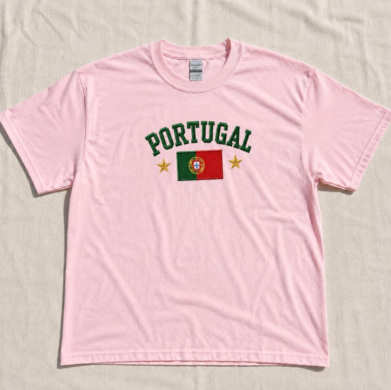 Portugal Embroidered Shirt, Portugal Flag Tshirt, Women Ribbed Tee Son-0050