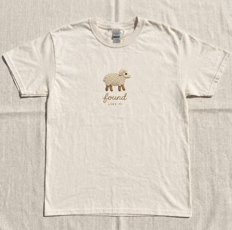 Lost Sheep Shirt Women, Minimalist Found Lamb Luke 15 Christian Tee, Faux Embroidered Son-0042
