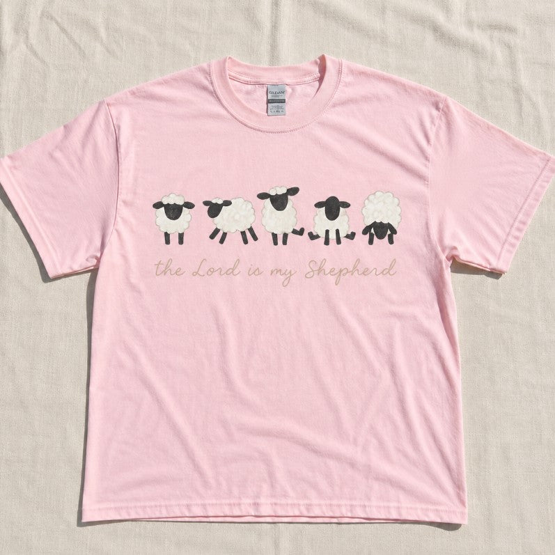 Embroidered The Lord Is My Shepherd Cute Sheeps T-Shirt - Trendy Faith Based Christian Gift Son-0043