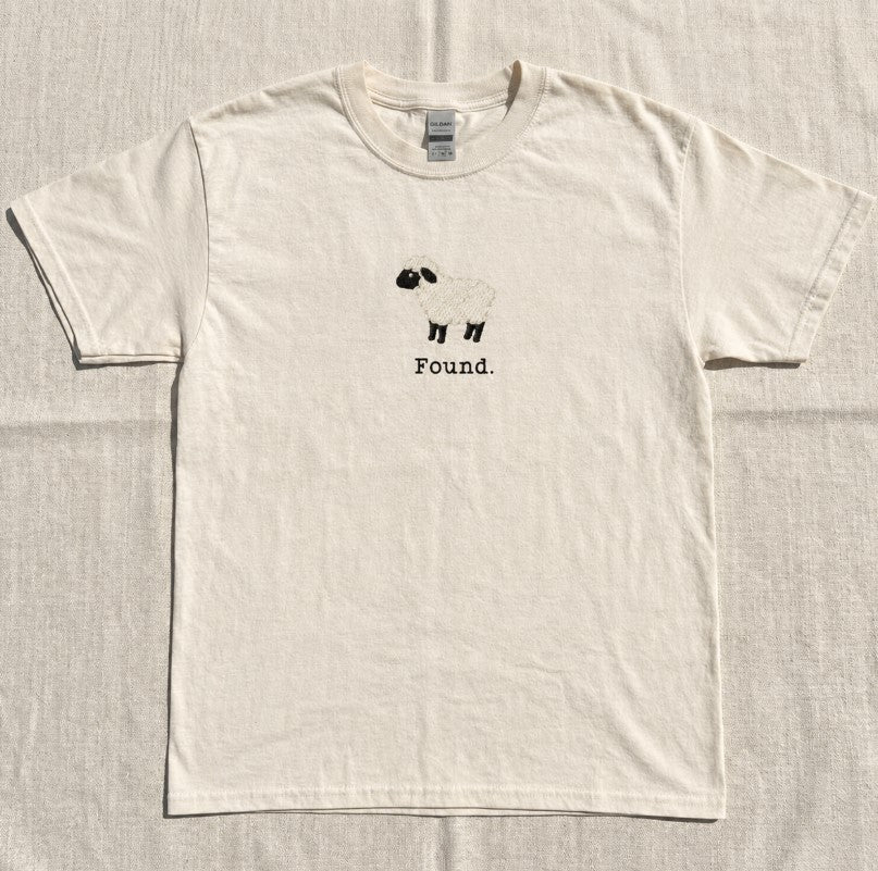 Christian Psalm 23 Lamb Embroidered Shirt, Found Sheep Faith Tee, Minimal Scripture Animal Son-0044