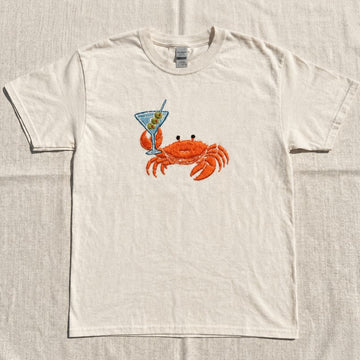 Embroidered Crab Cocktail Tank Top, Coastal Summer Ribbed Tank, Beach Vacation Shirt Son-0046