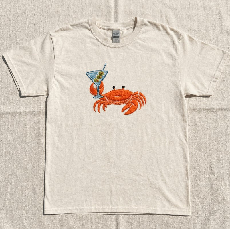 Embroidered Crab Cocktail Tank Top, Coastal Summer Ribbed Tank, Beach Vacation Shirt Son-0046