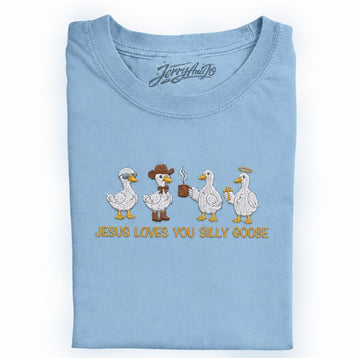 Jesus Loves You Silly Goose, Embroidered Christian Goose, Funny Faith Shirt Son-0027