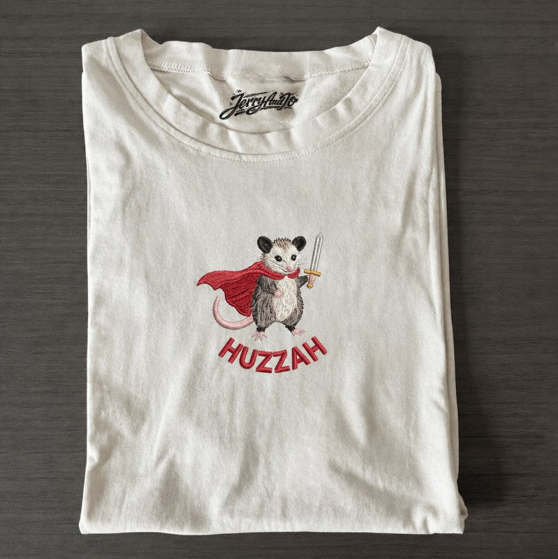 Embroidered Opossum Knight Huzzah T-Shirt, Fantasy Animal Son-0022