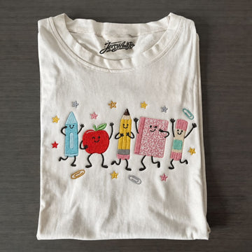 School Supplies Embroidered Tshirt, Cute Teacher Crewneck, Back To School Shirt Son-0025