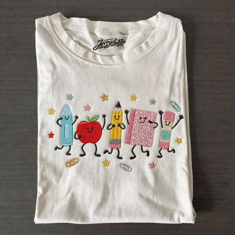 School Supplies Embroidered Tshirt, Cute Teacher Crewneck, Back To School Shirt Son-0025