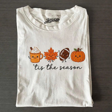 Embroidered Tis The Season Sweatshirt, Pumpkin, Football, Fall Leaf Graphic Son-0018