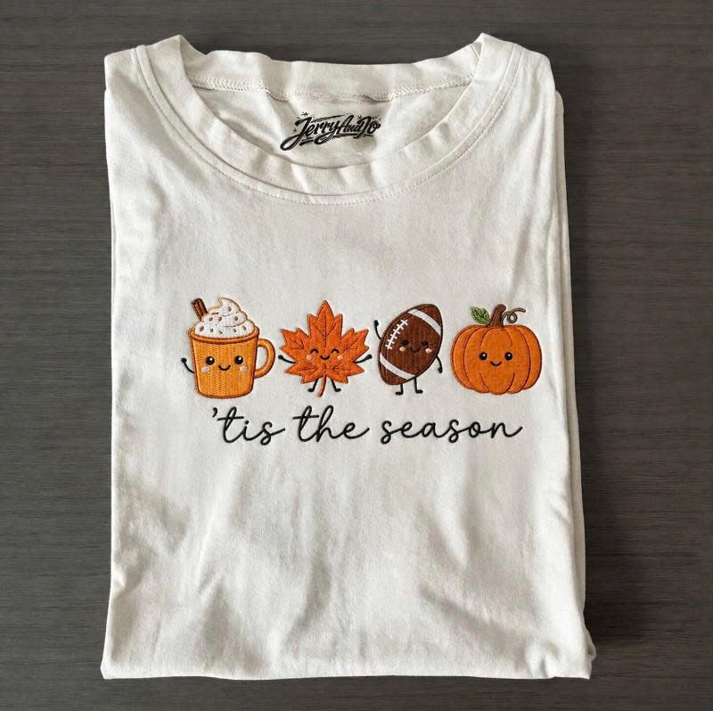 Embroidered Tis The Season Sweatshirt, Pumpkin, Football, Fall Leaf Graphic Son-0018