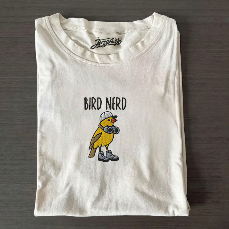 Embroidered Bird Nerd T-Shirt, Funny Bird Watcher Shirt, Bird Lover Gift Tee, Twitcher Nature Son-0036