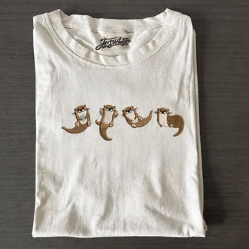 Embroidered Otter T-Shirt, Sea Otter Holding Shell Tee, Animal Lover Gift Son-0034