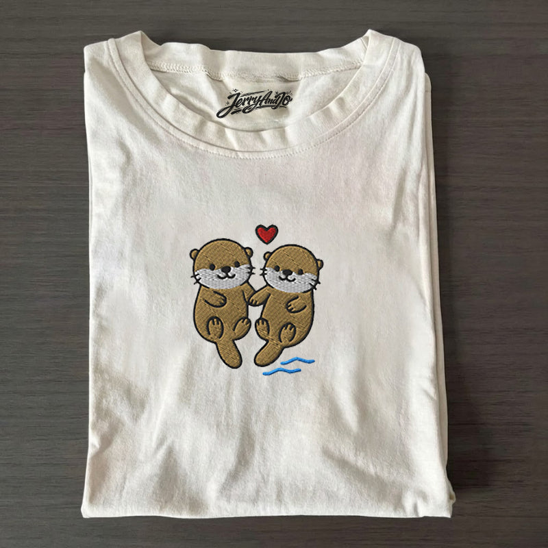 Otter Embroidered T-Shirt, Cute River Animal Tee, Ocean Wildlife Shirt, Funny Otter Gift Son-0035