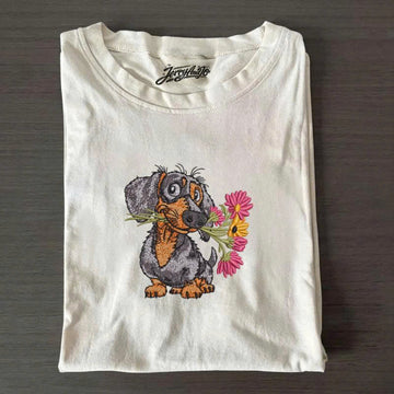 DACHSHUND EMBROIDERY SHIRT WITH FLOWERS BT-0026