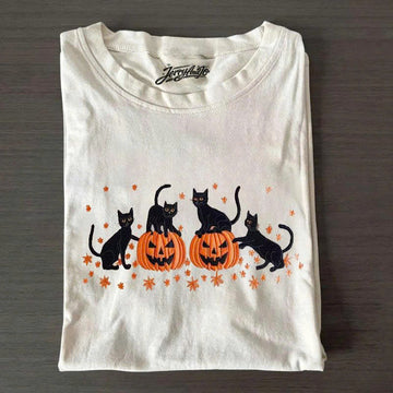EMBROIDERED HALLOWEEN BLACK CAT SWEATSHIRT, PUMPKIN FALL SWEATER, HALLOWEEN CREWNECK PH-0030