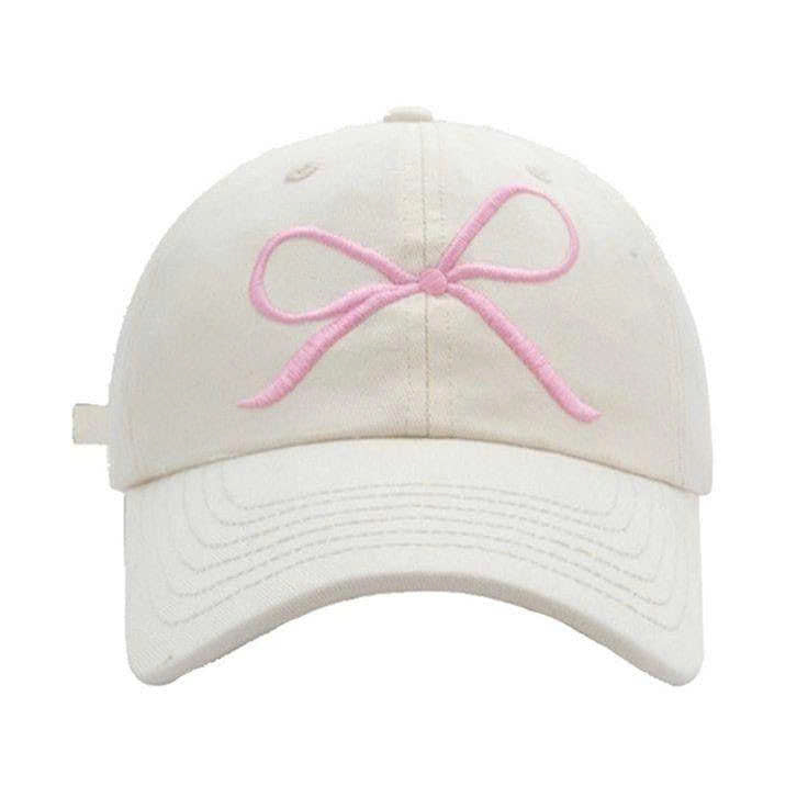 PINK BOW EMBROIDERED DAD HAT, COQUETTE BASEBALL CAP, MINIMAL AESTHETIC COTTON HAT, CUTE EVERYDAY CAP PH-0034