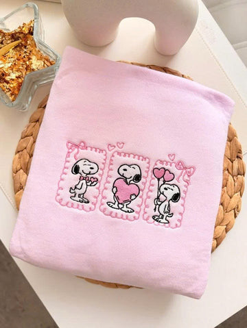 COQUETTE PINK SNOOPY LOVE EMBROIDERED SHIRT - HOODIE - SWEATSHIRT PH-0039