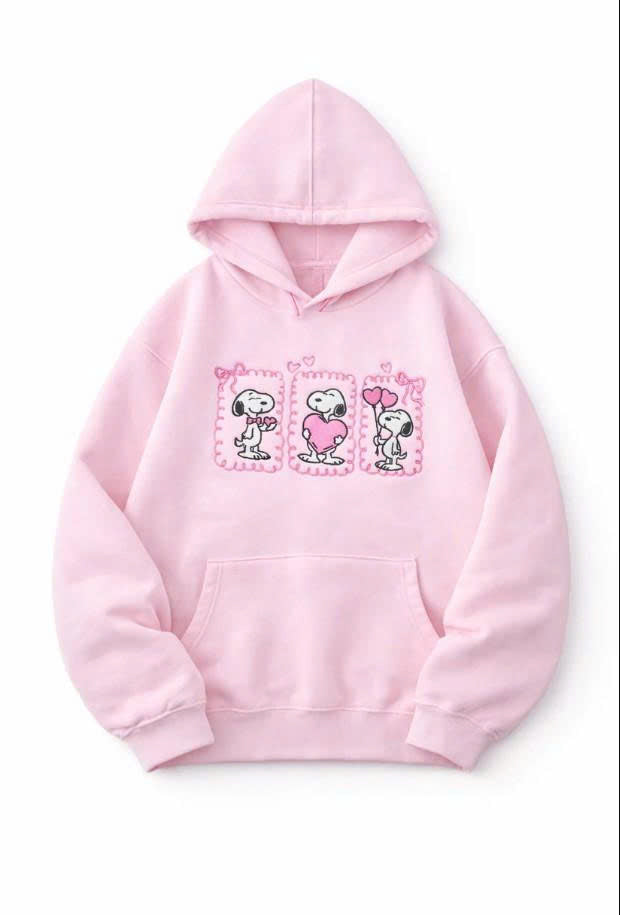 COQUETTE PINK SNOOPY LOVE EMBROIDERED SHIRT - HOODIE - SWEATSHIRT PH-0039