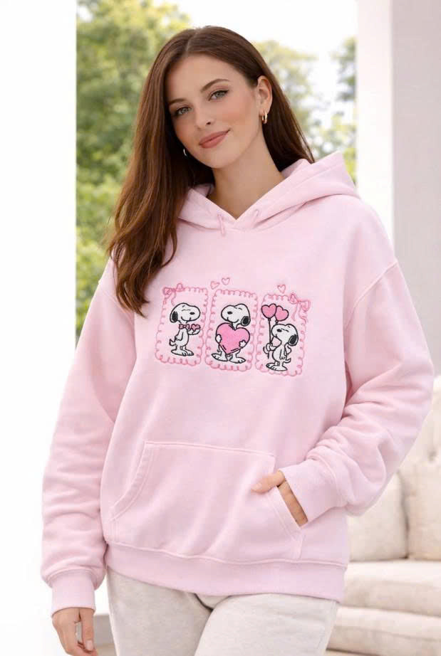 COQUETTE PINK SNOOPY LOVE EMBROIDERED SHIRT - HOODIE - SWEATSHIRT PH-0039