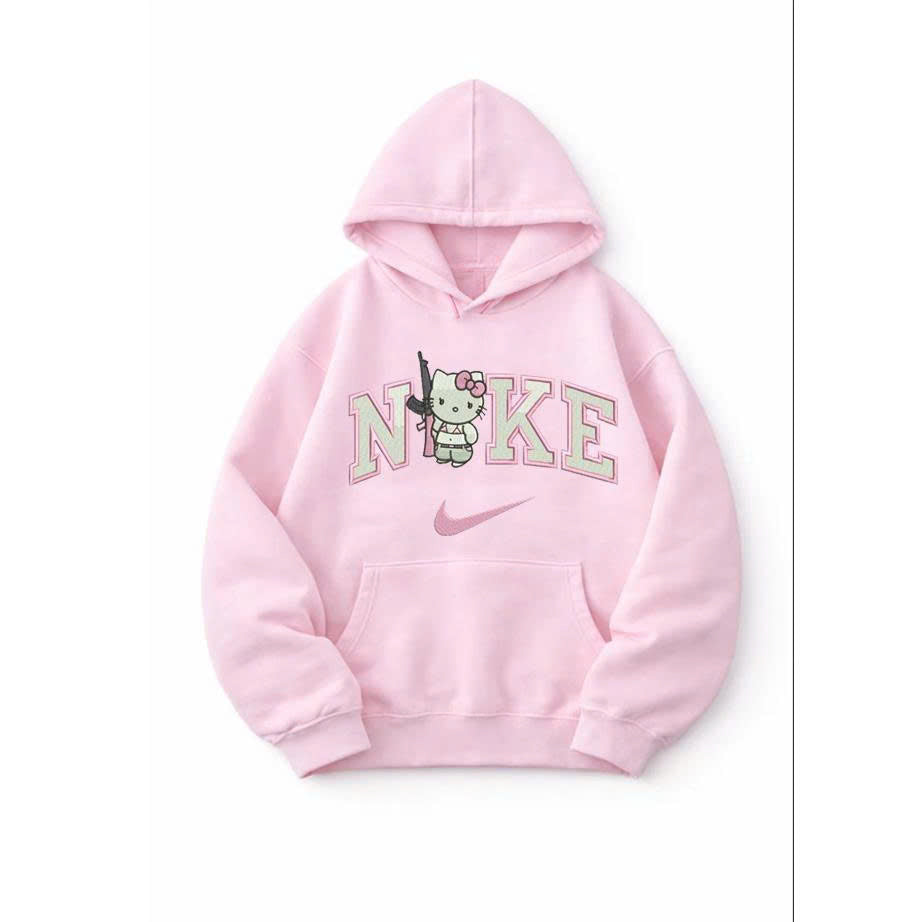 CUTE HELLO KIT EMBROIDERED TEE - Y2K PINK CAT CREWNECK SHIRT - HOODIE - SWEATSHIRT PH-0055
